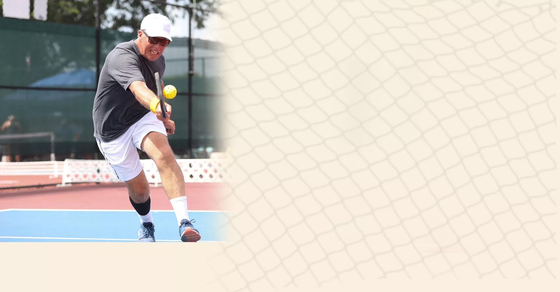 man playing pickleball in mid-swing